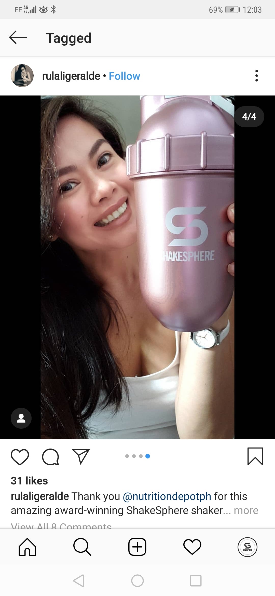700mls ShakeSphere Tumbler Original Rose Gold/White Logo