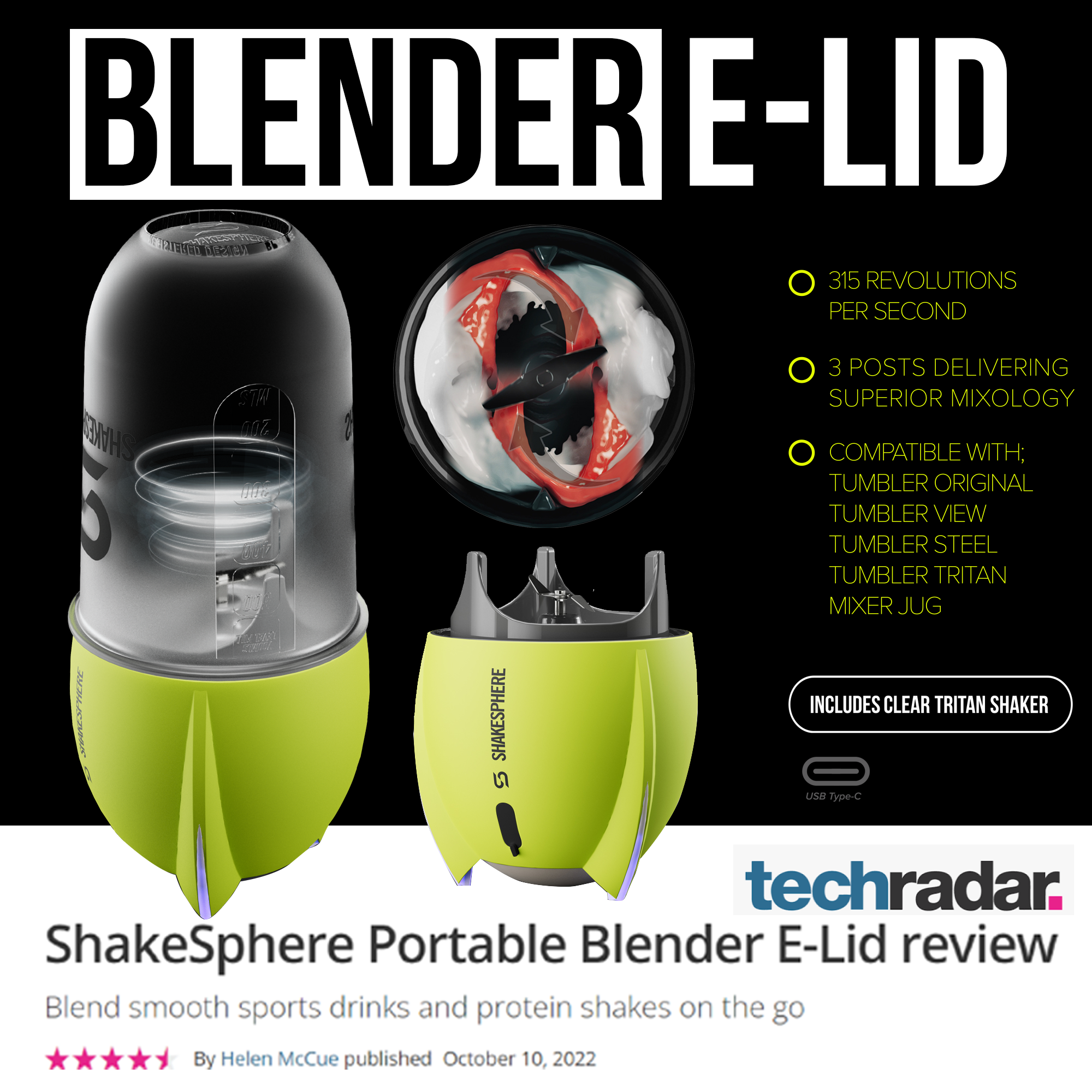 Portable Blender E-Lid Fluorescent Yellow
